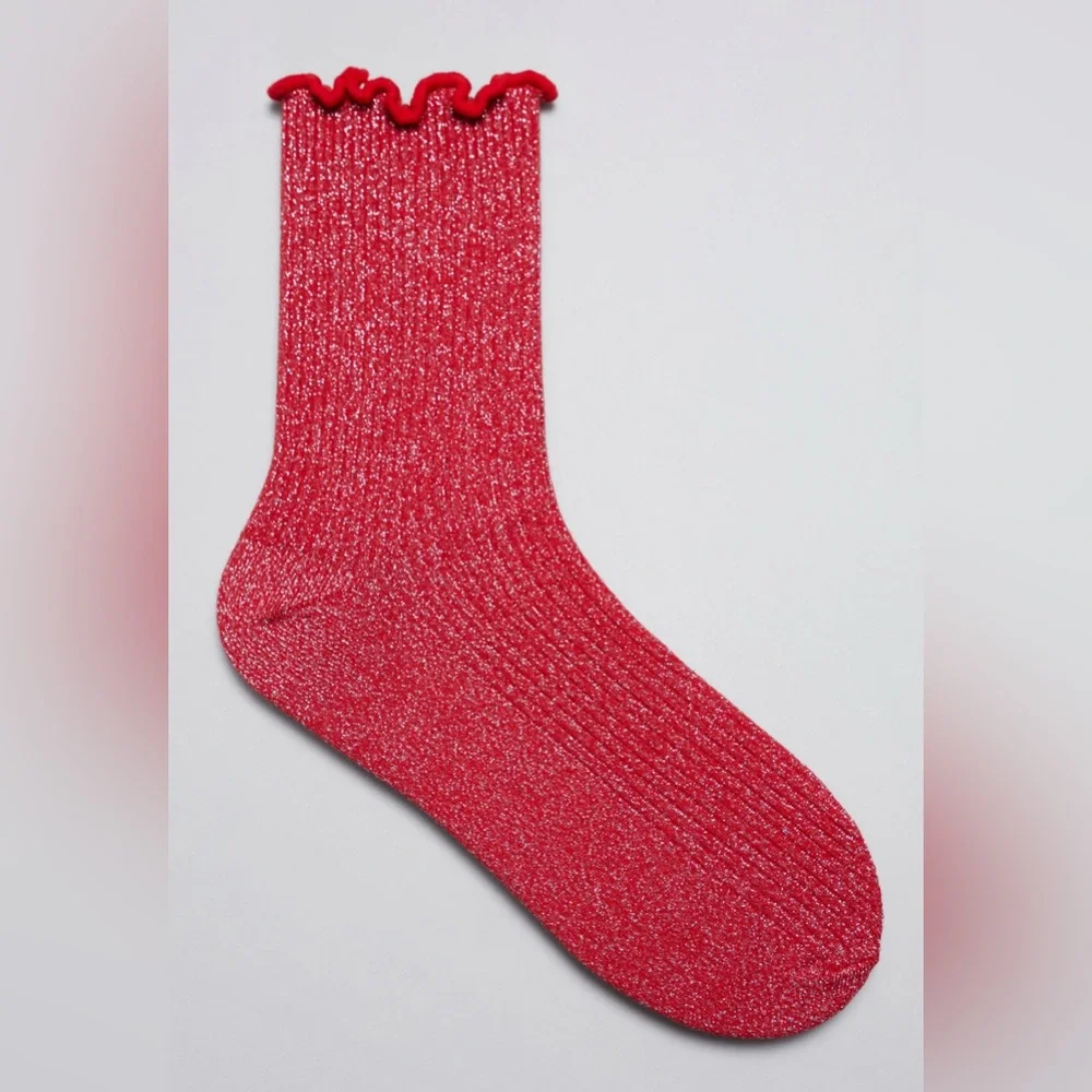 NWT Urban Outfitters Red Sparkle Frilly Socks Holiday Coquette Girly